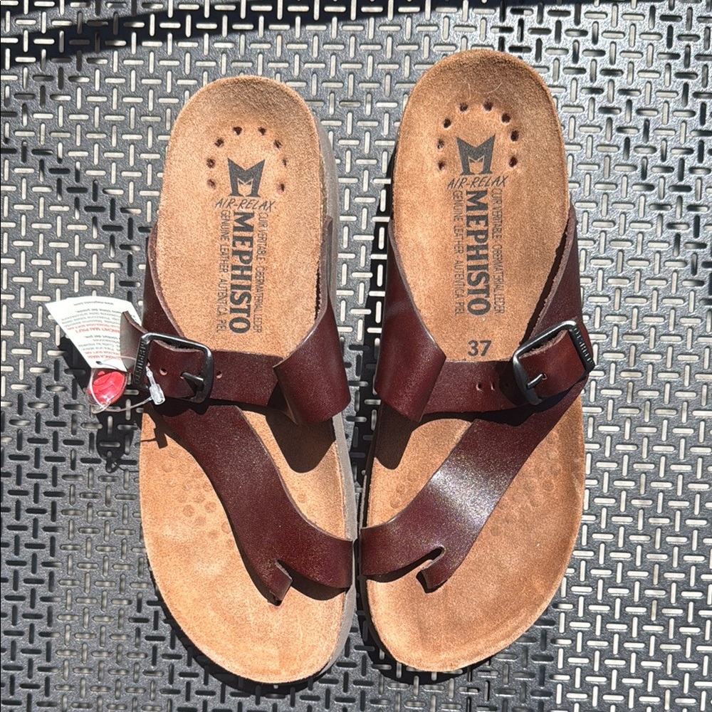 Mephisto Brown Sandals with Cork Footbed and Bow Detail